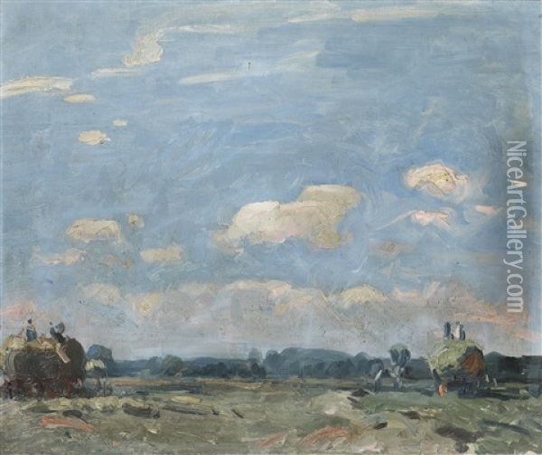 The Hayfield Oil Painting - Harry Becker