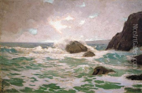 Late Afternoon Surf Oil Painting - Granville S. Redmond