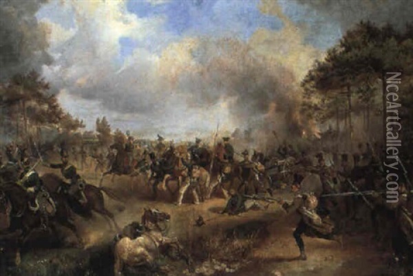 Schlacht Bei Biala Oil Painting - Friedrich L' Allemand