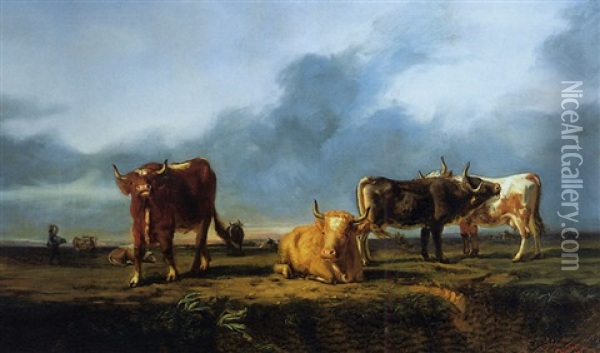 Vaches Au Pre Oil Painting - Jacques Raymond Brascassat