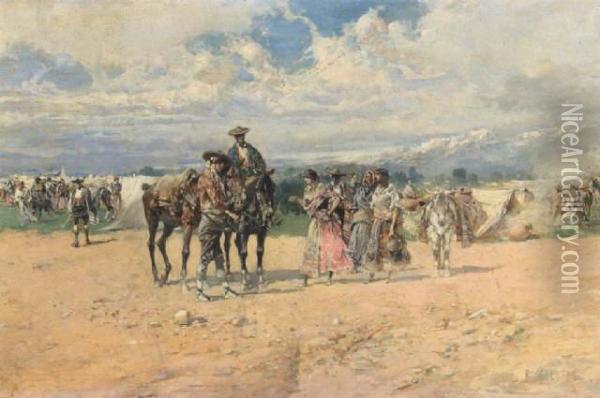 Una Feria Andaluzia Oil Painting - Baldomero Galofre Y Gimenez