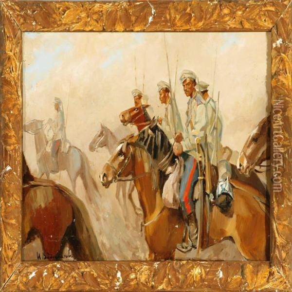 Russian Cavalry With Officers On March Oil Painting - Ivan Alexeievitch Vladimirov