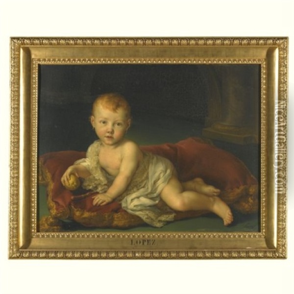 Portrait Of Isabel De Borbon, Infanta Of Spain, When A Baby Oil Painting - Vicente Lopez y Portana