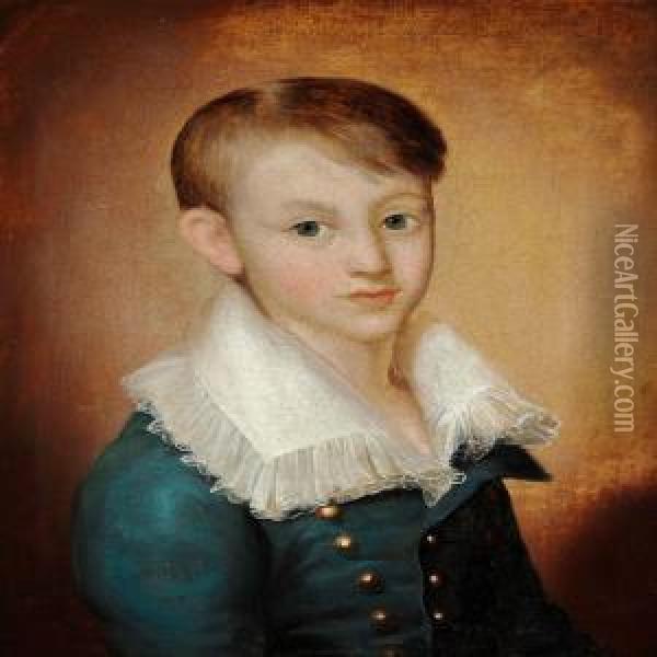Portrait Of A Boy In A Blue Jacket Oil Painting - Carl Frederik Johan Viertel
