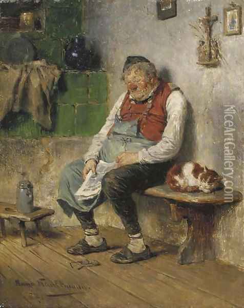 Eingeschlafener Wirt dozing off Oil Painting - Hugo Kauffmann