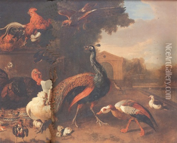 Ornamental Fowl By A Pool Oil Painting - Pieter Casteels III