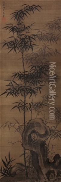 Bamboo And Rock Oil Painting -  Xia Chang