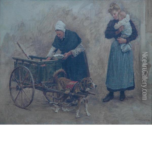 The Dog Cart Oil Painting - Marie-Francois-Firmin Girard