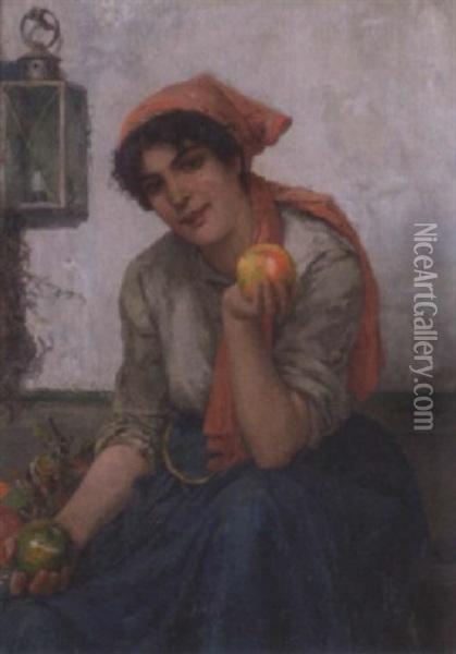Maiden With Apples Oil Painting - Ernst Albert Fischer