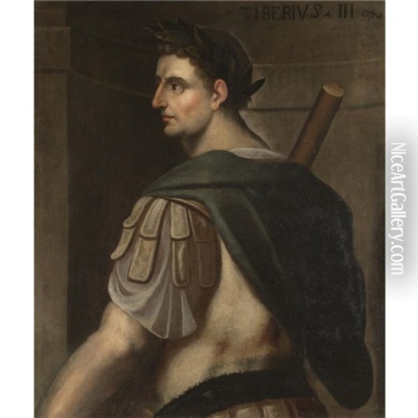 Portrait Of The Emperor Tiberius, Standing, In Profile, Wearing A Laurel Wreath Oil Painting - Bernardino Campi