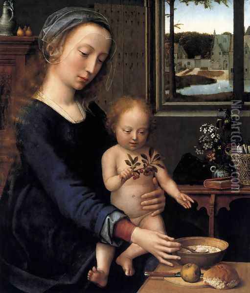 Virgin and Child with the Milk Soup c. 1515 Oil Painting - Gerard David