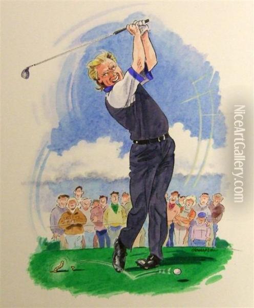 Caricaturing Greg Norman Oil Painting - Pierre Paul Hamon