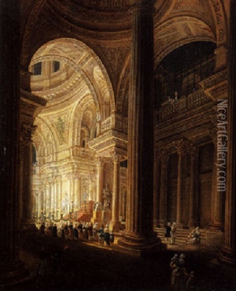 Le Sarcophage De Jean Jacques Rousseau Inhume Au Pantheon, Effet De Lumiere Oil Painting - Pierre Antoine Demachy