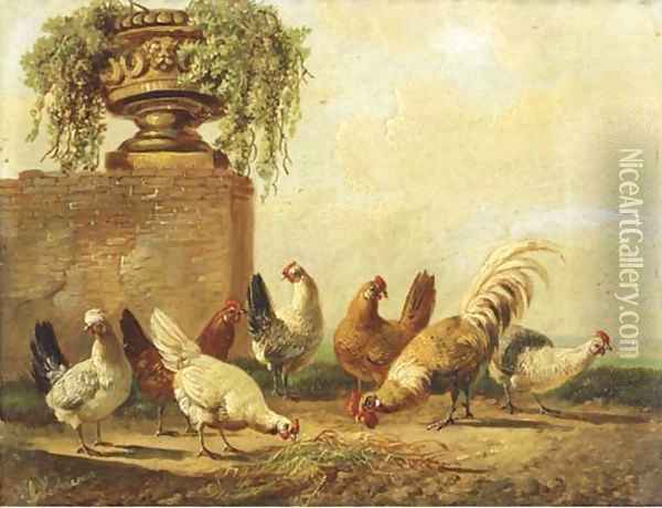 Poultry by a ruin Oil Painting - Albertus Verhoesen