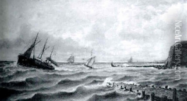 Barcas Entrando En El Puerto Oil Painting - Eugene Jacques Hubert Wolters