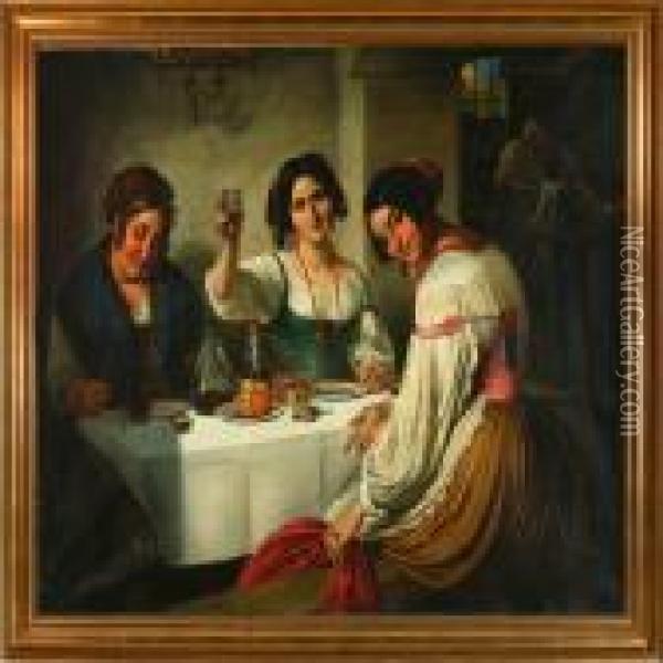 Rom An Italian Osteria Oil Painting - Wilhelm Marstrand