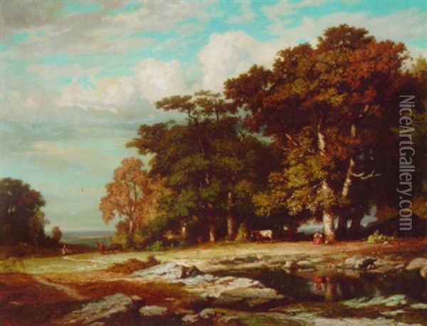 La Mare Aux Fees, Barbizon Oil Painting - Jean Emile Renie