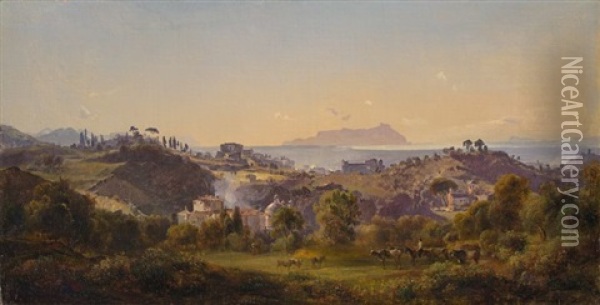 Blick Auf Den Monte Circeo Oil Painting - Heinrich Buerkel