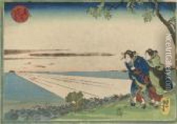 A Picture Of Sunrise At Susaki On New Year's Day Oil Painting - Utagawa Kuniyoshi