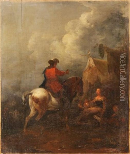 Cavalier Devant La Tente Oil Painting - Francesco Giuseppe Casanova