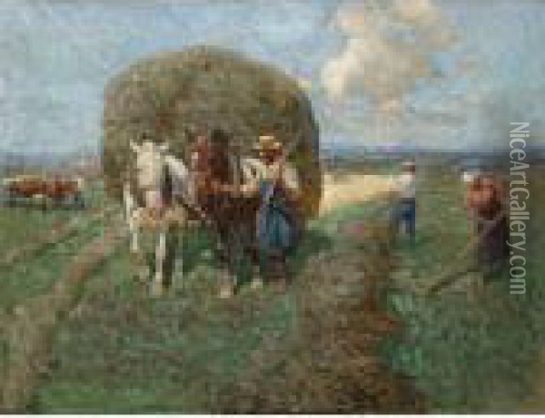 The Hay Cart Oil Painting - Franz Roubaud