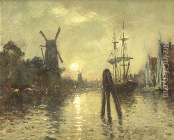 Hafeneinfahrt Im Mondlicht Oil Painting - Johan Barthold Jongkind