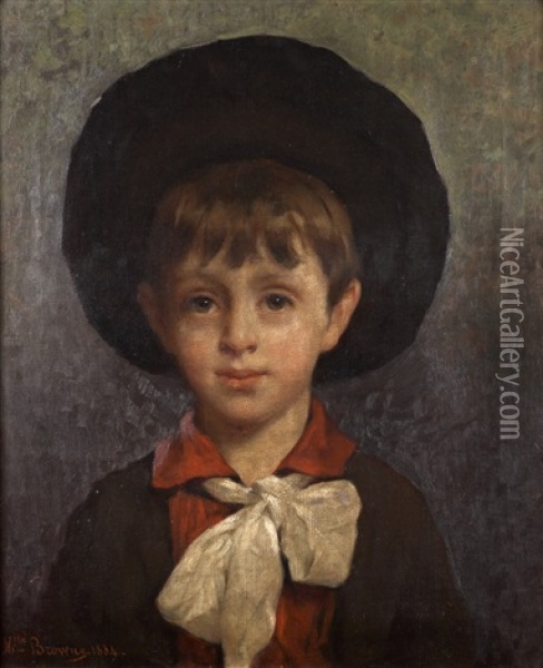Portrait D'un Jeune Garcon Au Chapeau Oil Painting - Henriette (Sophie) Bouteiller Browne