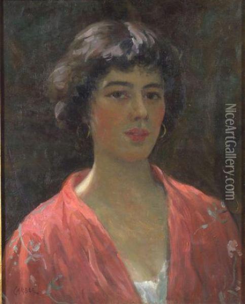 Portrait Of A Young Woman In A Red Shawl Oil Painting - Scott Clifton Carbee