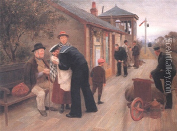 On The Platform Oil Painting - Walter Cyril Wallis