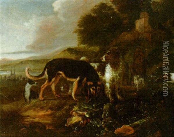 Landscape With Dogs Oil Painting - Adriaen Cornelisz Beeldemaker