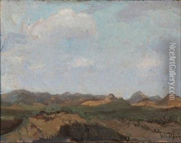 Two Hilly Landscapes Presumably From Fano, Denmark (+ Another, Oil On Cardboard; 2 Works) Oil Painting - August Wilckens