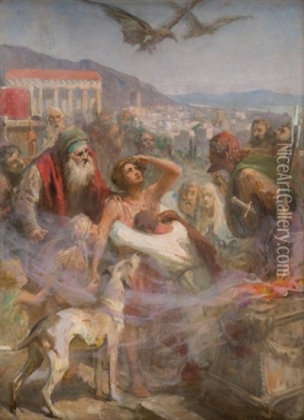 Scena Z Odysei - Telemach Na Agorze Itackiej Oil Painting - Jan Styka