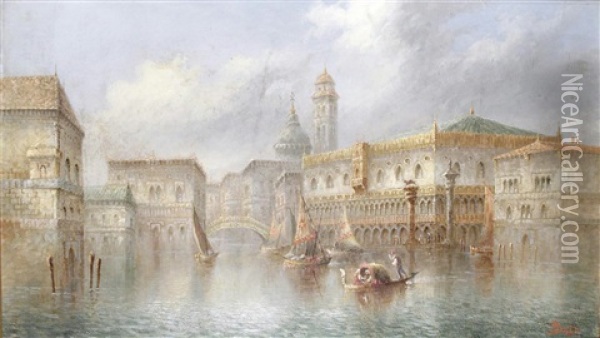 Capriccios Of Venetian Canals (2 Works) Oil Painting - James Salt