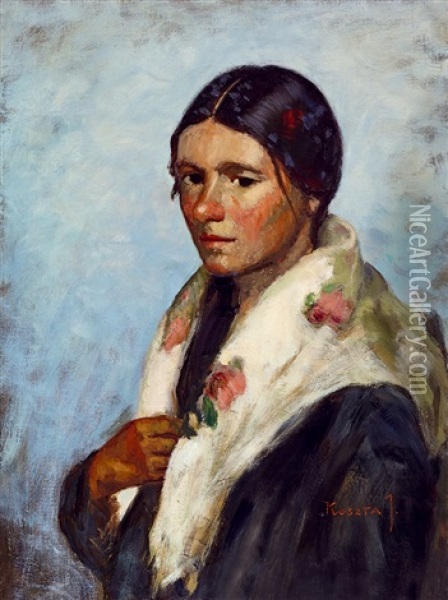 Girl With Kerchief Oil Painting - Jozsef Koszta