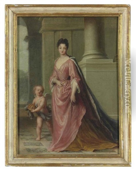 Portrait Of Marie Adelaide, Princesse De Savoie, Duchesse De Bourgogne, Subsequently Dauphine De France (1685-1712) And Mother Of The Future King... Oil Painting - Jean-Baptiste Santerre