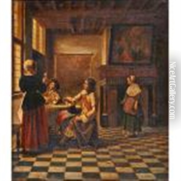 Interior Genre Scene Oil Painting - Francis Van der Weegen