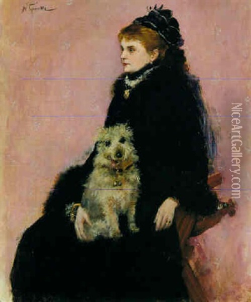 Portrait D'une Dame Avec Son Chien Oil Painting - Norbert Goeneutte