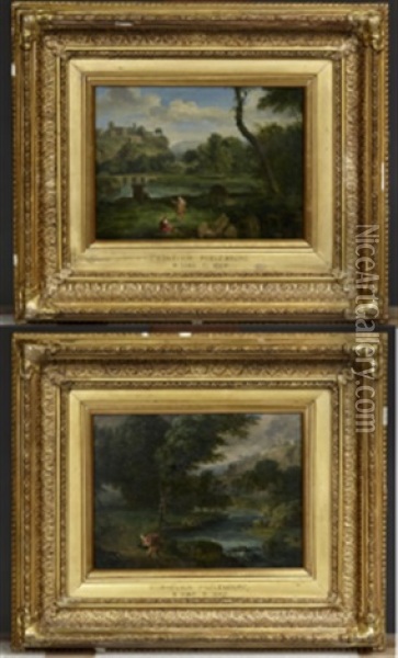 Paysages Classiques Animes De Personnages (pair) Oil Painting - Jan Baptiste Huysmans