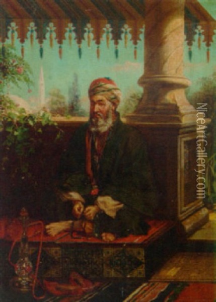 An Elder Seated On A Terrace Oil Painting - Jan Baptist Huysmans