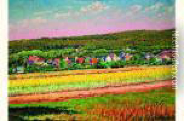 Vue De Village Oil Painting - Gustave Cariot