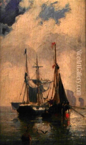 Bateaux En Mer (pair) Oil Painting - Jules Achille Noel