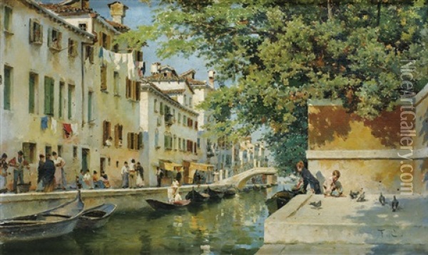 Un Canal A Venise Oil Painting - Federico del Campo