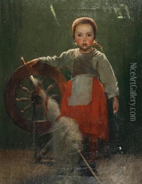 Young Girl With A Spinning Wheel Oil Painting - Marianne (Preindlsberger) Stokes