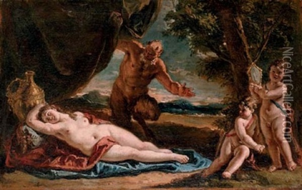 Jupiter Gazing Upon A Sleeping Antiope, With Attendant Putti Oil Painting - Francesco Salvator Fontebasso