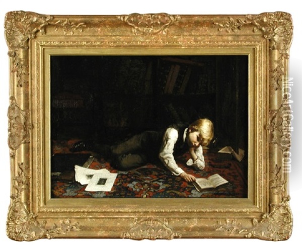 The Little Bookworm Oil Painting - John Henry Henshall