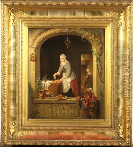 La Vendeuse De Gaufres Oil Painting - Alexis van Hamme