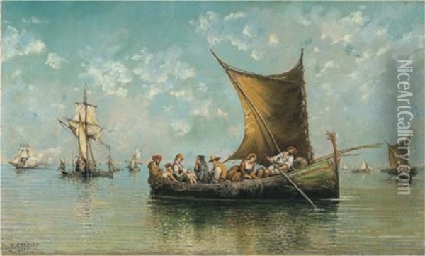 Barche Di Pescatori Nel Golfo Di Napoli Oil Painting - Consalvo Carelli