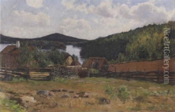 Norrlandskt Sommarlandskap Med Gard Oil Painting - Gottfried Kallstenius