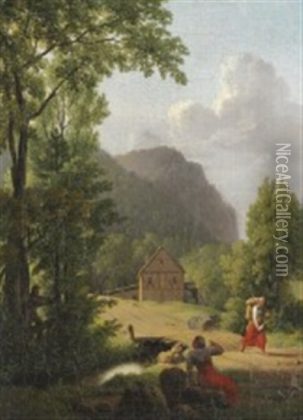 Partie Af Ilsedalen Paa Harzen (from The Ilse Valley In The Harz) Oil Painting - Christoffer Wilhelm Eckersberg