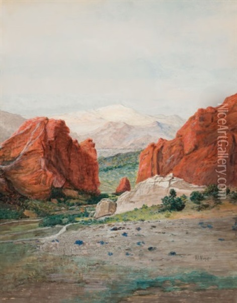 Pike's Peak From The Garden Of The Gods Oil Painting - Hamilton Irving Marlatt